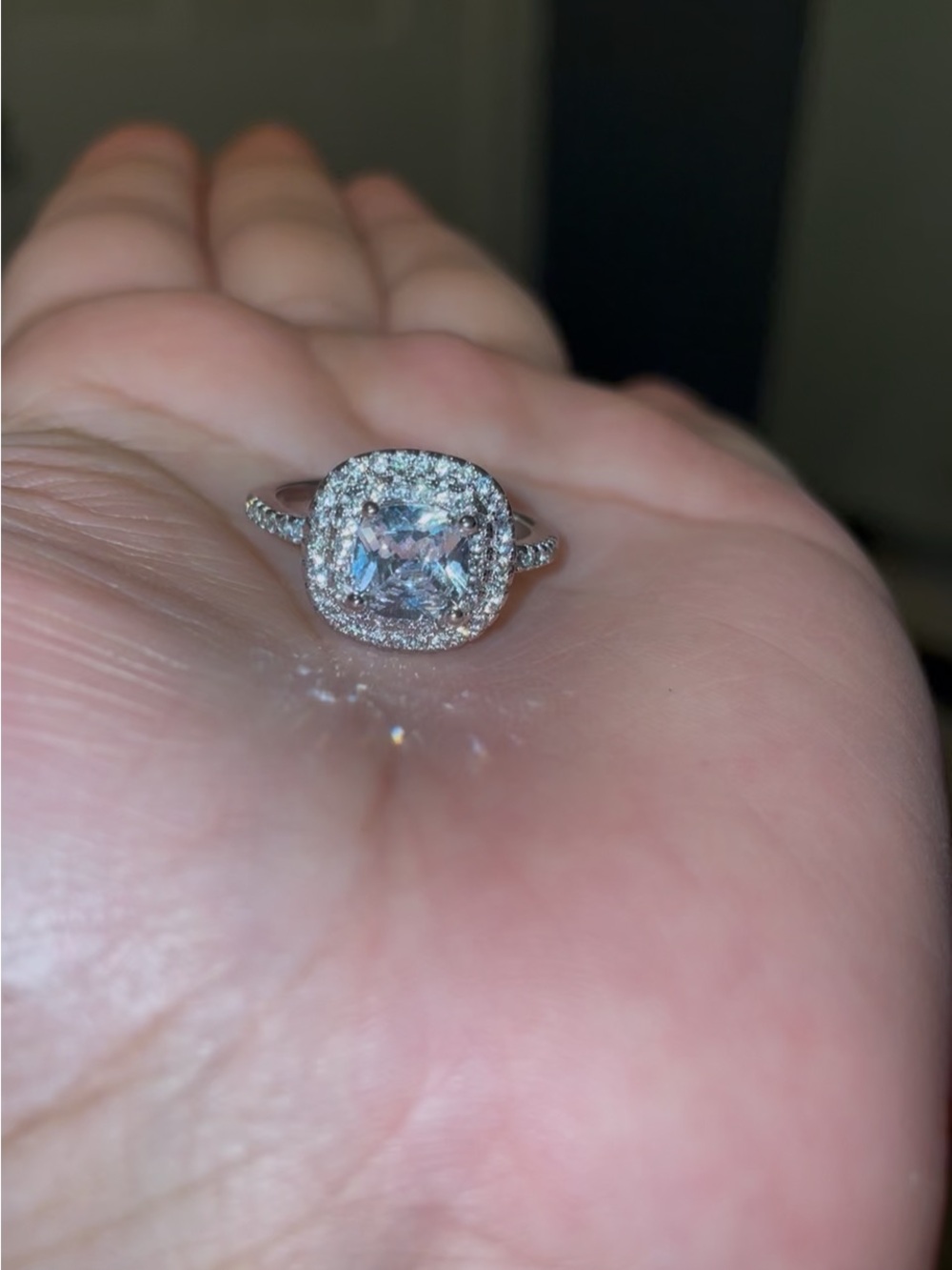 Classic Cushion Halo Solitaire Ring in Silver. Size 7 - #19